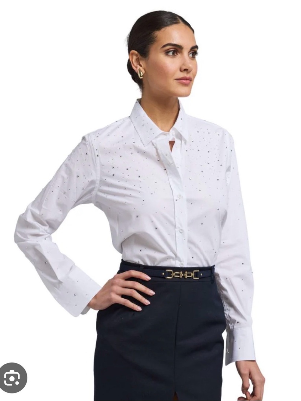 NWT Generation Love Marcello white collared top w/ rhinestones size Medium